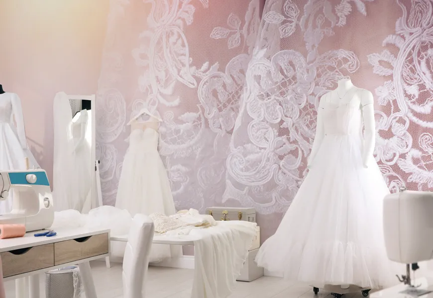 پوستر دیواری سه بعدی مزون عروس طرح لباس عروس